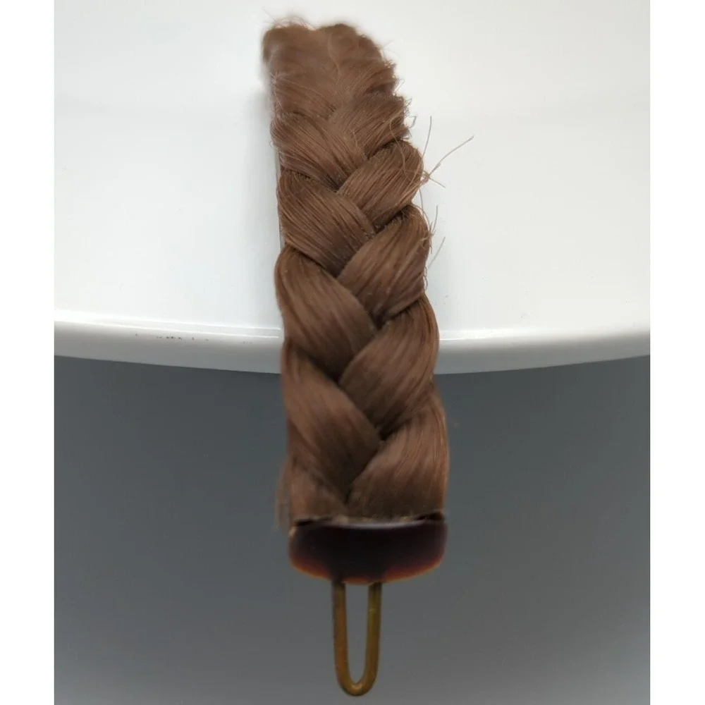 Vintage Metal & Celluloid Faux Hair Braid Barrette 3.5‎ in long Brunette Brown